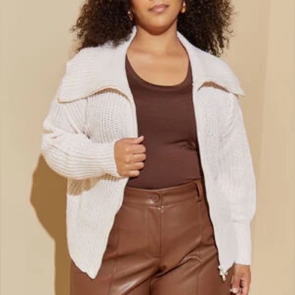 New ASHLEY STEWART Two Way Zip Ribbed Sweater Oatmeal Size-1X